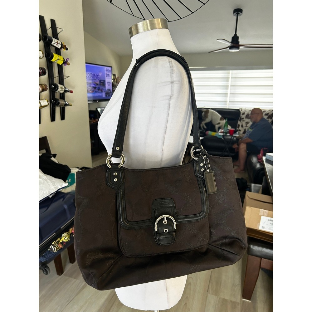 Coach Signature Jacquard Tote Bag Black Leather Trim F26246 Shoulder Bag - Picture 9 of 9